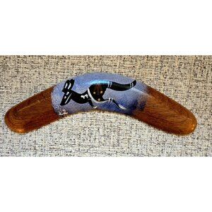 Handcrafted Aboriginal Australian Boomerang With Kangaroo Art By Leonie Roser